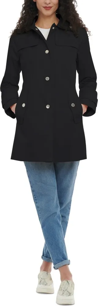London Fog Women's Single-Breasted Hooded Raincoat