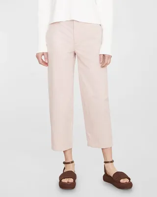 Mid-Rise Washed Cotton Cropped Pants