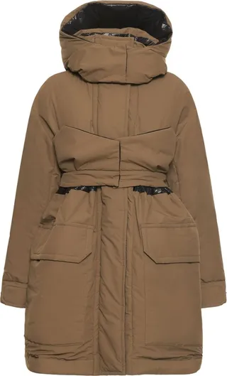 Hooded nylon corset puffer jacket