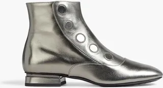 Metallic leather ankle boots