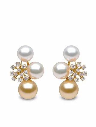 18kt yellow gold Aurelia South Sea pearl and diamond drop earrings