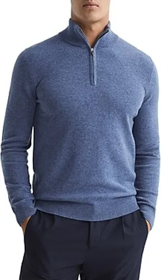 Reiss Royal Cashmere Solid Slim Fit Half Zip Mock Neck Sweater