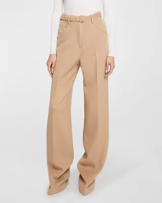 Norman Belted Wide-Leg Brushed Cashmere Pants