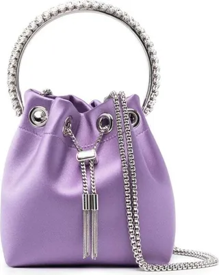 'bon Bon' Mini Lavender Handbag With Metal Crystal Bracelet Handle In Satin Fabbric Woman Jimmy Choo