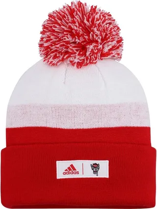 Men's adidas Red and White Nc State Wolfpack Colorblock Cuffed Knit Hat with Pom