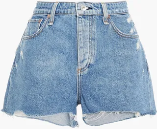 Distressed denim shorts