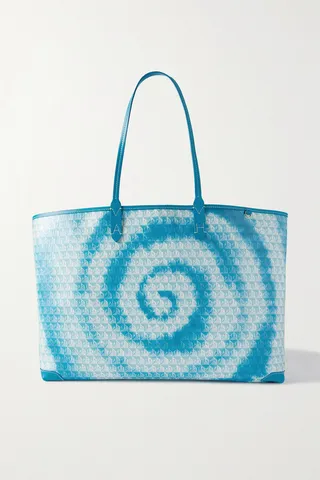 Anya Hindmarch - I Am A Plastic Bag Xl Leather-trimmed Printed Recycled Coated-canvas Tote - Blue