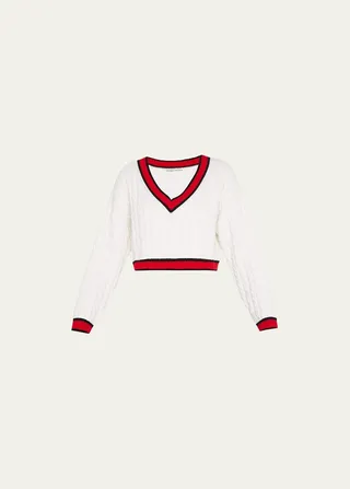 Ayden Cropped V-Neck Cable-Knit Sweater