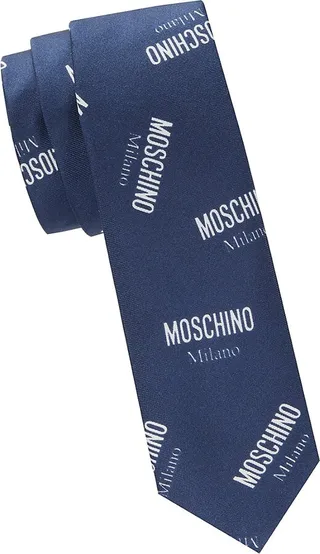 Logo Print Silk Skinny Tie