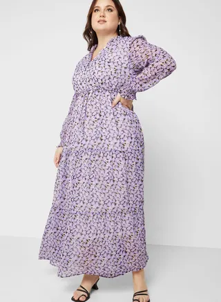 Wrap Detail Frill Layer Dress