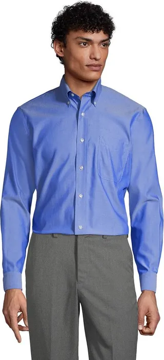 Lands' End School Uniform Men's Long Sleeve No Iron Pinpoint Dress Shirt - Large - French Blue