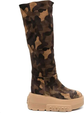 Camouflage-Print Platform-Sole Boots