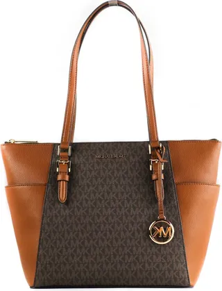 Michael Kors Charlotte Signature Leather Large Top Zip Tote Handbag Bag Women's