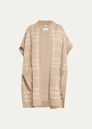 Carly Check Cashmere-Blend Cape