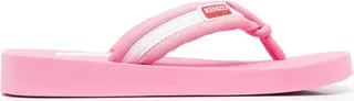 Logo-Patch Striped Flip Flops