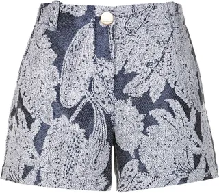 Floral-Jacquard Denim Mini Shorts