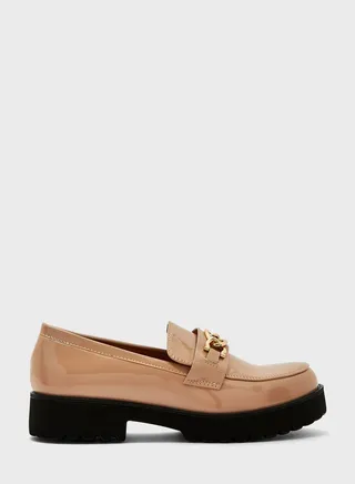 Patent Chunky Loafers With Chain Detail