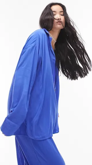 Topshop crinkle beach shirt in cobalt blue - part of a set