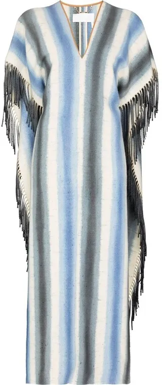 striped V-neck fringed cape