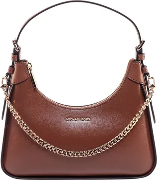 Leather shoulder bag with metal logo