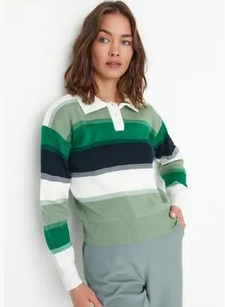 Green Basic Color Block Knitwear Sweater TWOAW22KZ0193
