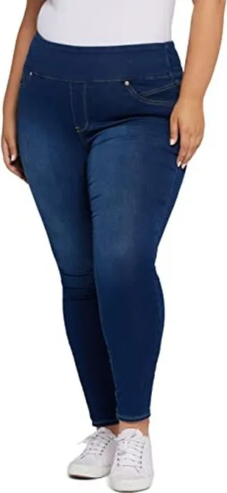 Seven7 Women's Plus Size Tummy Toner Skinny Blue