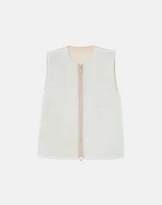 Shearling Quilted Down Collarless Vest