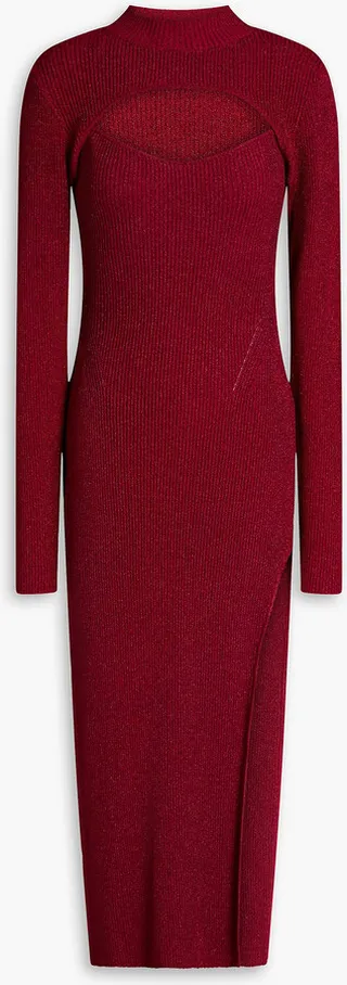 Karita metallic ribbed-knit shrug and midi dress set