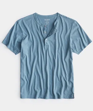 Made in L.A. Short Sleeve Jersey Henley in Oil Blue