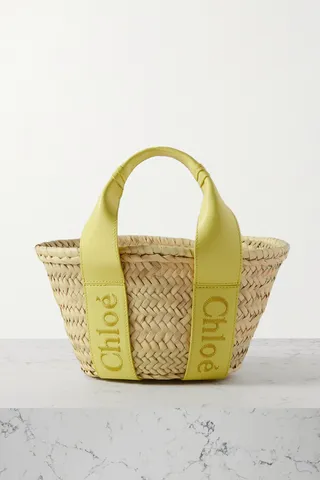 Chloé - + Net Sustain Chloé Sense Small Leather-trimmed Raffia Tote - Yellow