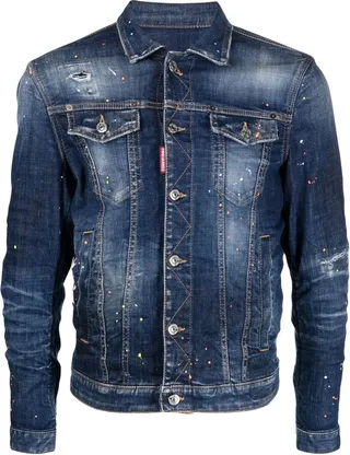 Blue Paint Splatter Denim Jacket