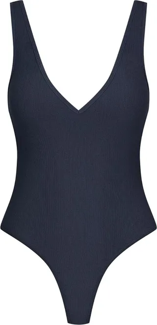 MAISON CLOSE - Thong Bodysuit V-Neck - La Femme Amazone - Dark Grey