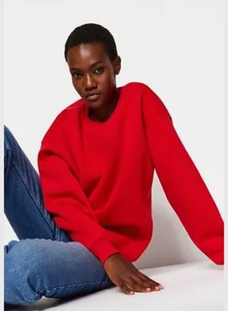 Red Oversize/Comfortable fit Basic Crew Neck Thick/Polarized Knitted Sweatshirt TWOAW24SW00102.