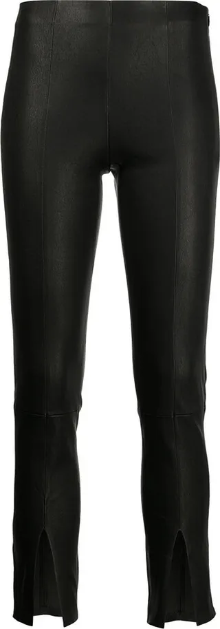 Cropped Slit-Cuff Leather Trousers
