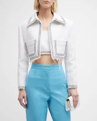 Tara Tweed Embroidered Cropped Jacket