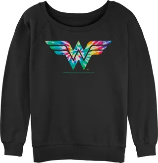 Junior's Wonder Woman Tie Dye Logo Sweatshirt - Black - X Large