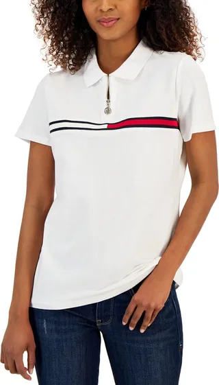 Tommy Hilfiger Women's Quarter-Zip Signature-Stripe Polo