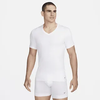 Nike Men's Dri-FIT Essential Cotton Stretch Slim Fit V-Neck Undershirt (2-Pack) in White