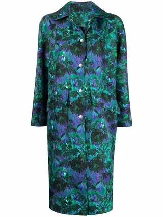 Floral-Print Single-Breasted Coat