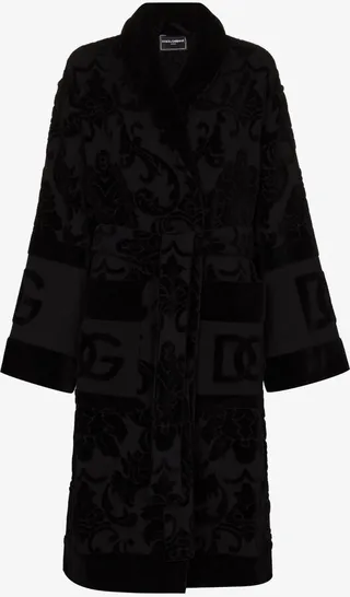 Black Jacquard Logo Cotton Bathrobe