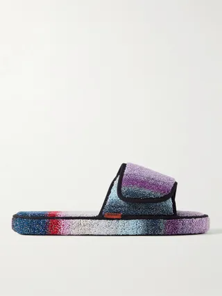 Metallic Striped Cotton-Terry Slippers