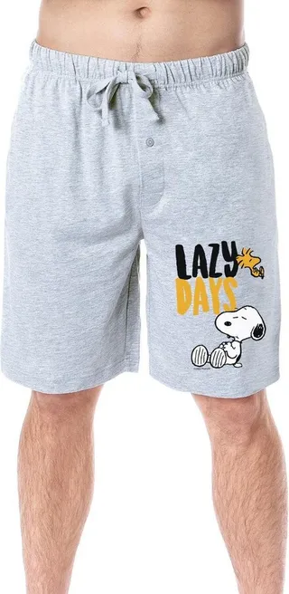Peanuts Mens' Snoopy Woodstock Lazy Days Character Sleep Pajama Shorts (Small) Grey