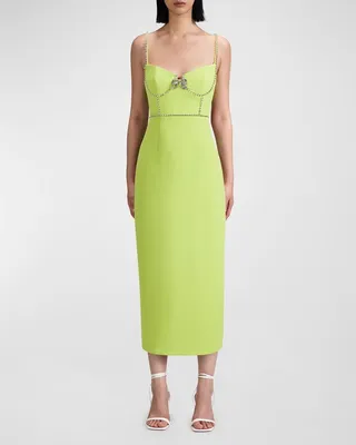 Crepe Diamanté Bow Column Midi Dress