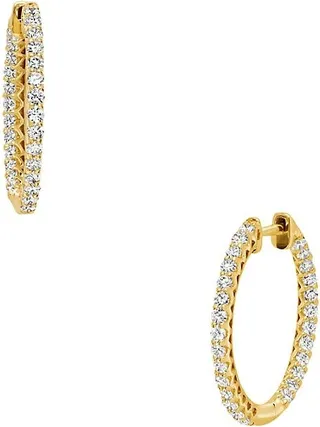 14K Yellow Gold & 1 TCW Diamond Hoop Earrings