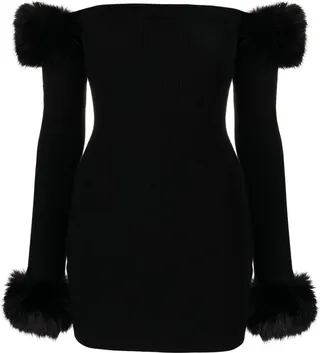 Faux-Fur Trim Off-Shoulder Dress