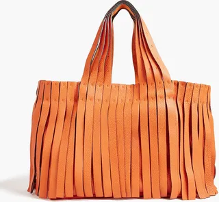 Fringed pebbled-leather tote