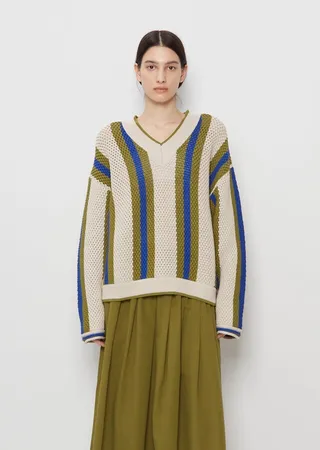 Textured Stripe Cotton Nylon V-Neck