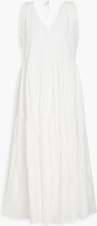 Gathered cotton-poplin midi dress