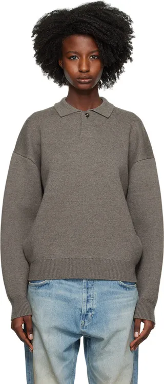 Fear of God Gray Single-Button Polo