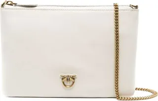 'flat Love Bag' White Shoulder Bag With Logo Patch In Smooth Leather Woman